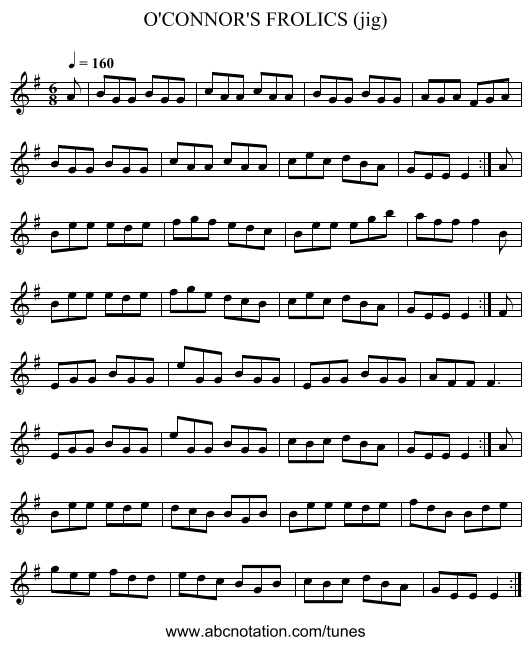 O'CONNOR'S FROLICS (jig) - staff notation
