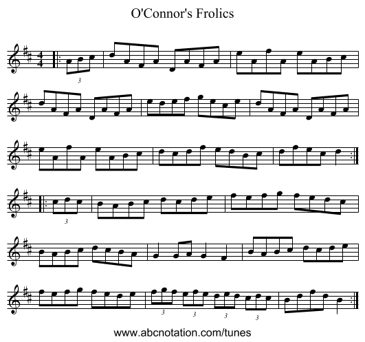 O'Connor's Frolics - staff notation