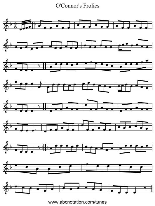 O'Connor's Frolics - staff notation