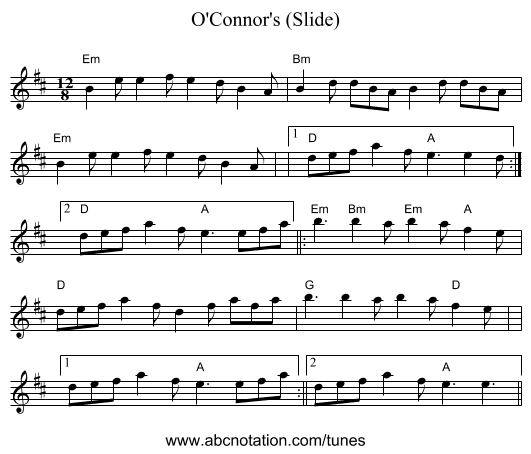 O'Connor's (Slide) - staff notation