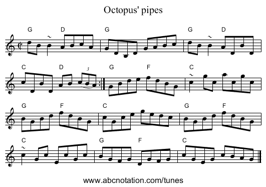 Octopus' pipes - staff notation