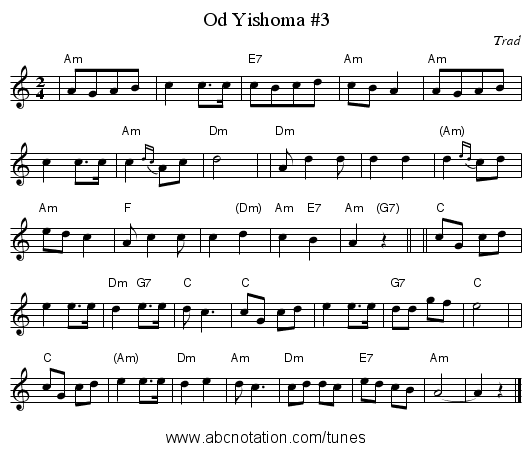 Od Yishoma #3 - staff notation