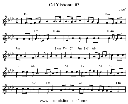 Od Yishoma #3 - staff notation