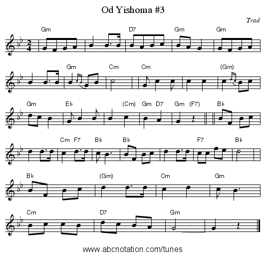 Od Yishoma #3 - staff notation