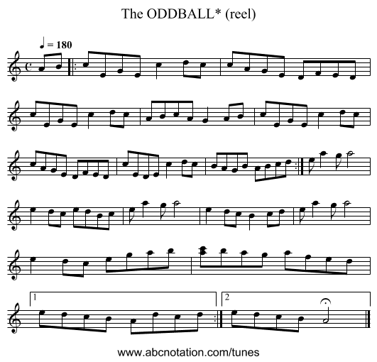 ODDBALL* (reel), The - staff notation