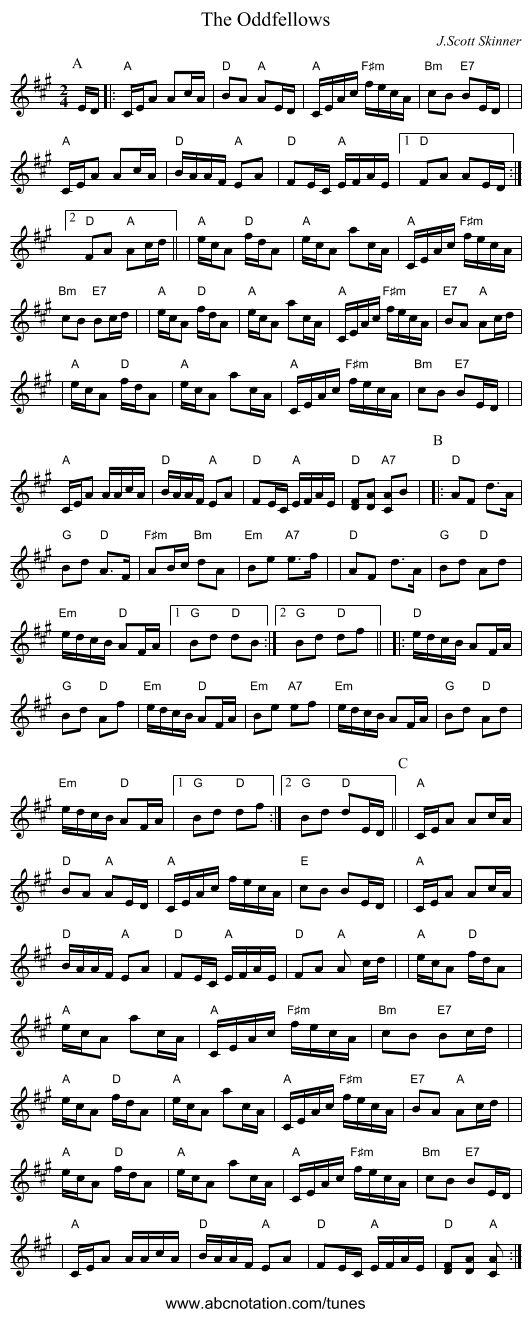 Oddfellows, The - staff notation