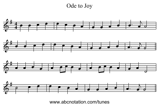 Ode to Joy - staff notation