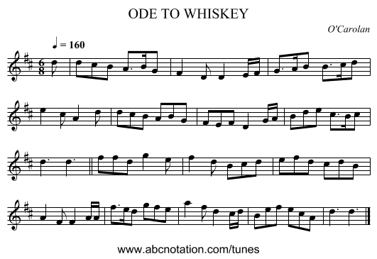 ODE TO WHISKEY - staff notation