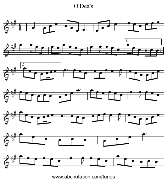 O'Dea's - staff notation