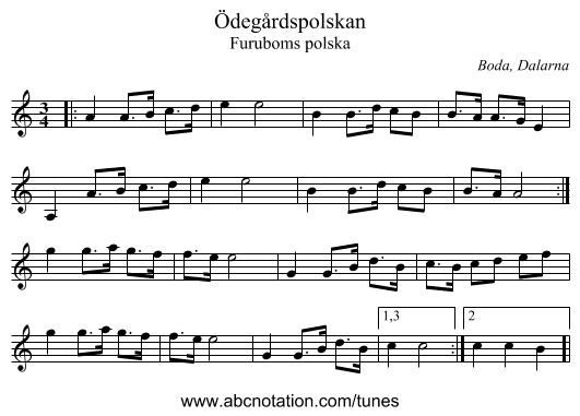 Ödegårdspolskan - staff notation