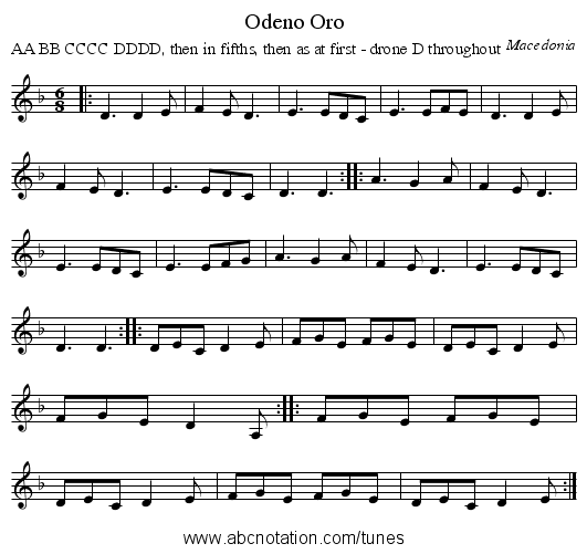 Odeno Oro - staff notation