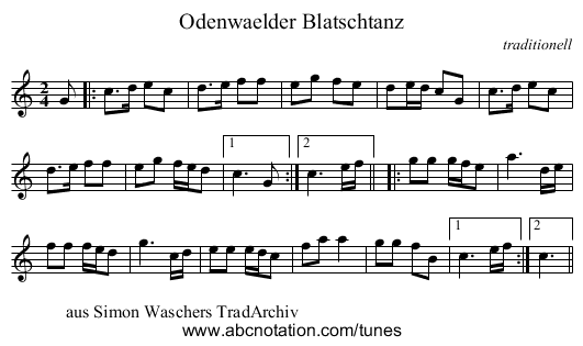 Odenwaelder Blatschtanz - staff notation