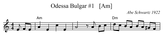 Odessa Bulgar #1   [Am] - staff notation