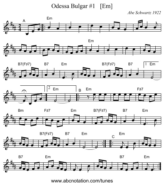 Odessa Bulgar #1   [Em] - staff notation