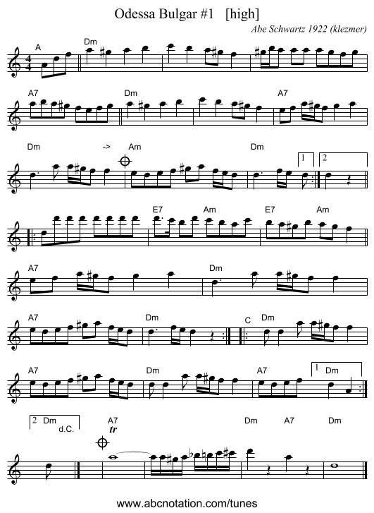 Odessa Bulgar #1   [high] - staff notation