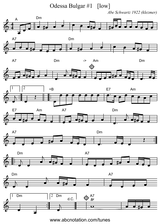 Odessa Bulgar #1   [low] - staff notation