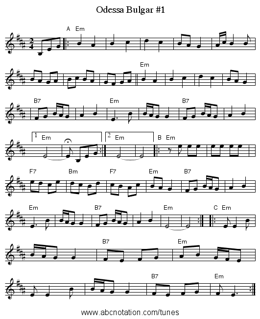 Odessa Bulgar #1 - staff notation