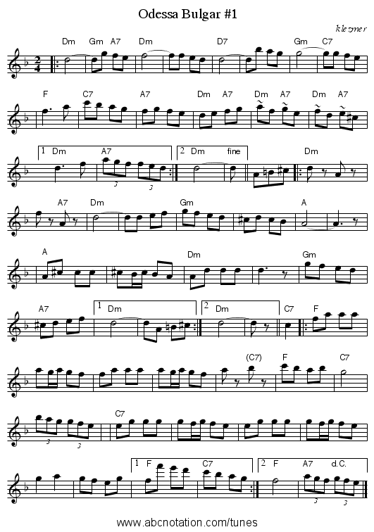 Odessa Bulgar #1 - staff notation
