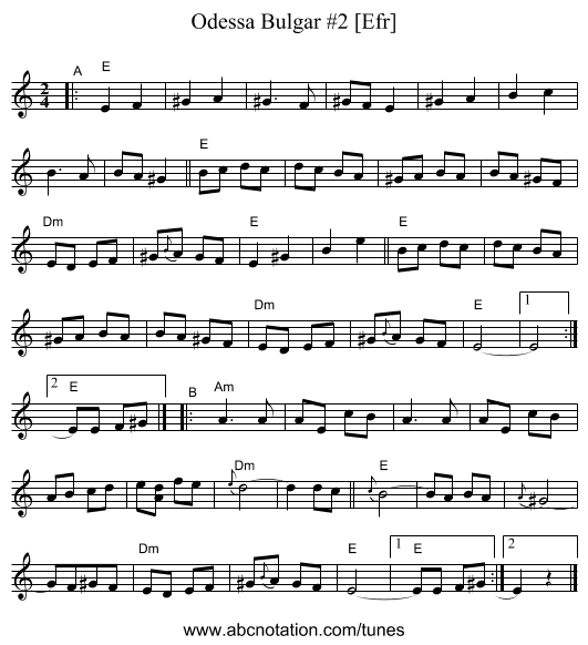 Odessa Bulgar #2 [Efr] - staff notation