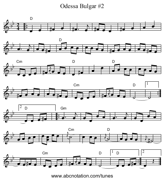 Odessa Bulgar #2 - staff notation