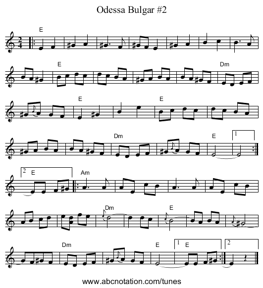 Odessa Bulgar #2 - staff notation