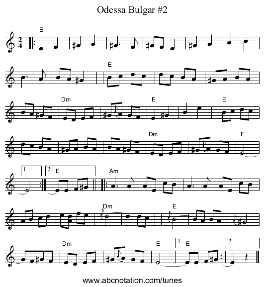 Odessa Bulgar #2 - staff notation