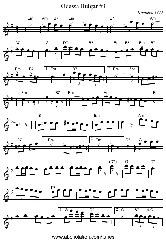 Odessa Bulgar #3 - staff notation