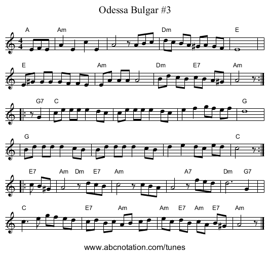 Odessa Bulgar #3 - staff notation