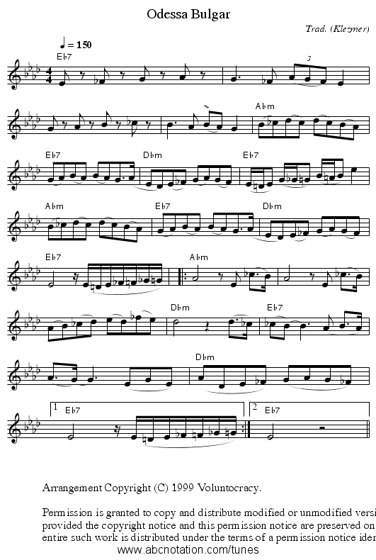 Odessa Bulgar - staff notation