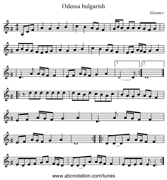 Odessa bulgarish - staff notation