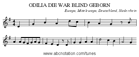 ODILIA DIE WAR BLIND GEBORN - staff notation