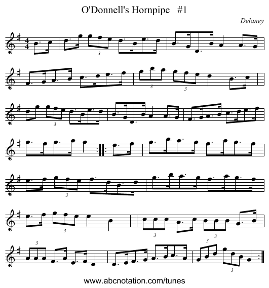 O'Donnell's Hornpipe #1 - staff notation