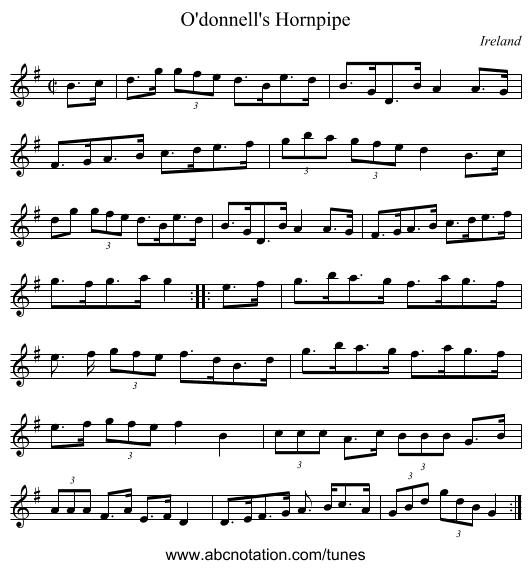 O'donnell's Hornpipe - staff notation