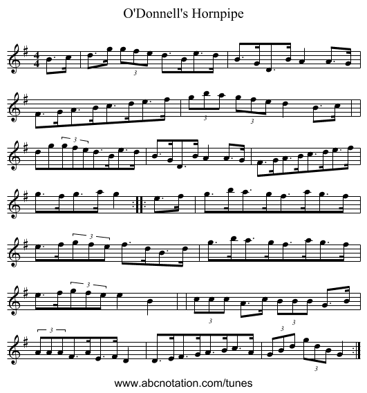 O'Donnell's Hornpipe - staff notation