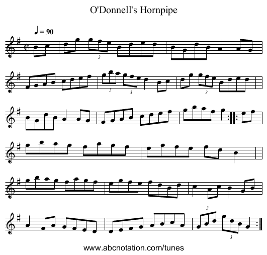 O'Donnell's Hornpipe - staff notation