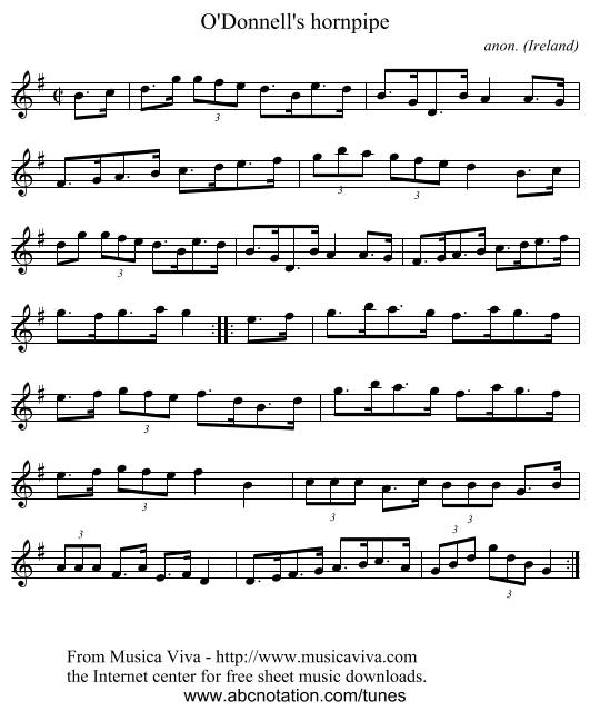 O'Donnell's hornpipe - staff notation
