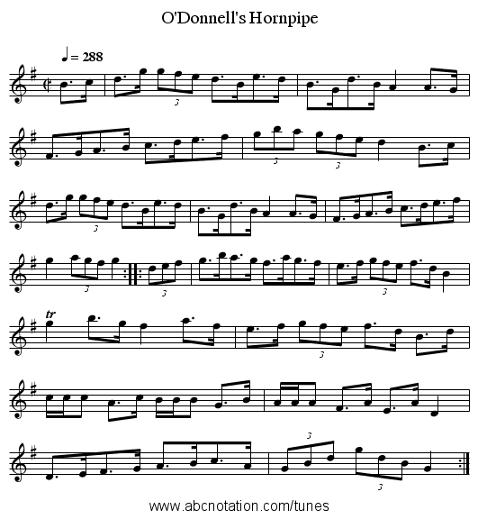 O'Donnell's Hornpipe - staff notation
