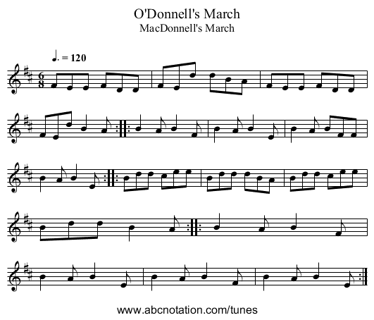O'Donnell's March - staff notation