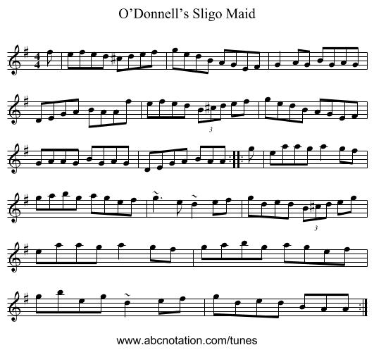 O’Donnell’s Sligo Maid - staff notation
