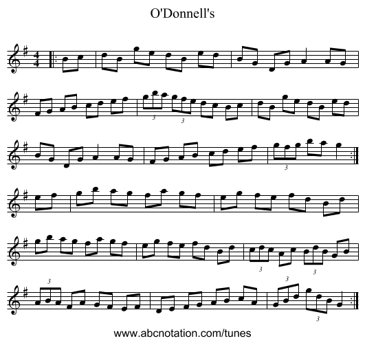 O'Donnell's - staff notation