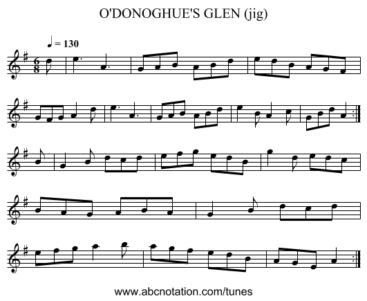 O'DONOGHUE'S GLEN (jig) - staff notation