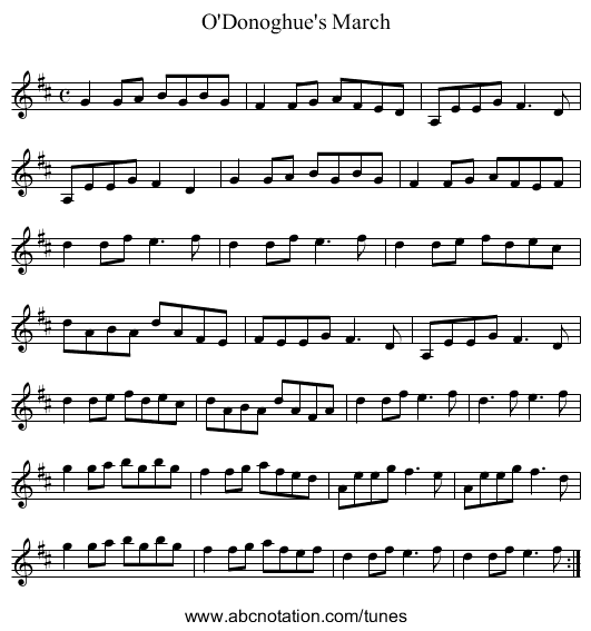 O'Donoghue's March - staff notation