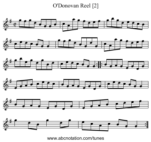 O'Donovan Reel [2] - staff notation