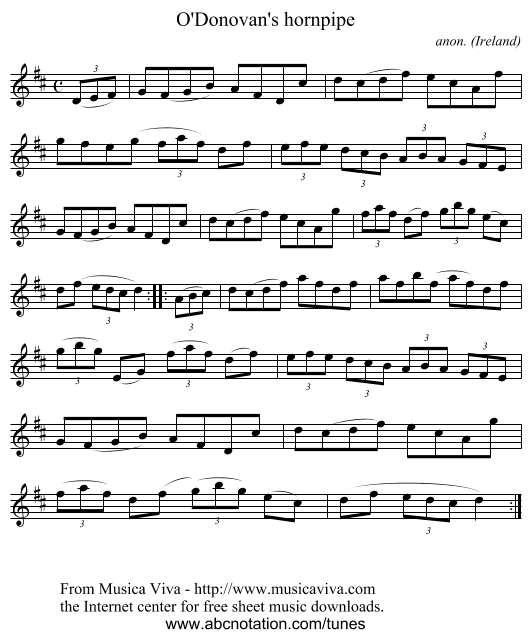 O'Donovan's hornpipe - staff notation