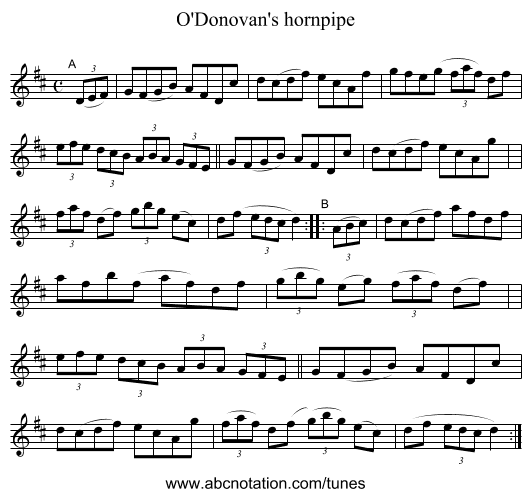 O'Donovan's hornpipe - staff notation