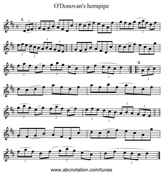 O'Donovan's hornpipe - staff notation