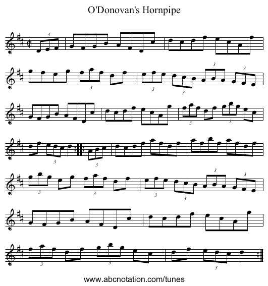 O'Donovan's Hornpipe - staff notation