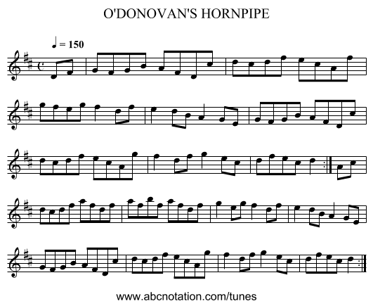 O'DONOVAN'S HORNPIPE - staff notation