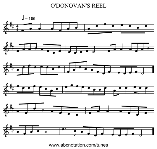 O'DONOVAN'S REEL - staff notation