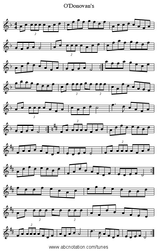 O'Donovan's - staff notation
